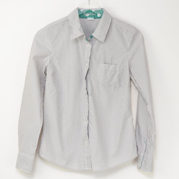 Boden Tops - Boden Button Front Blouse Stripe Shirt Long Sleeve Grey White Size 6